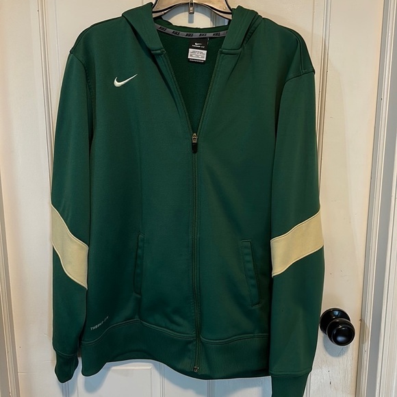 Nike full zip THERMA-FIT jacket green with cream color stripes size XXL retro